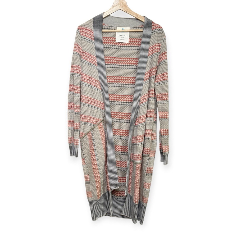 SPARROW Anthropologie Long Cardigan Sweater Coat Wool Cotton Medium Striped
